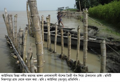 কাউনিয়ায় তিস্তার ভাঙ্গন বাঁশ দিয়ে ঠেকানোর চেষ্টা, আশ্বাসের বাণী নিরবে কাঁদে