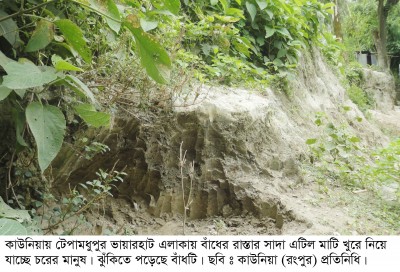 টেপামধুপুরে বাঁধের রাস্তার মাটি ব্যবহার হচ্ছে চুলা ও ঘর লেপার কাজে