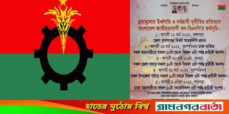 দ্রব্যমূল্যের ঊর্ধ্বগতিসহ দুর্নীতির প্রতিবাদে ৫ দিনের বিএনপির কর্মসূচি দ্রব্যমূল্যের ঊর্ধ্বগতিসহ দুর্নীতির প্রতিবাদে ৫ দিনের বিএনপির কর্মসূচি