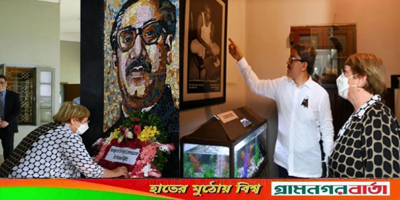 ৩২ নম্বরে বঙ্গবন্ধুর প্রতিকৃতিতে মিশেল ব্যাচেলটের শ্রদ্ধা ৩২ নম্বরে বঙ্গবন্ধুর প্রতিকৃতিতে মিশেল ব্যাচেলটের শ্রদ্ধা