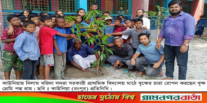 কাউনিয়ায় নিজ উদ্যোগে স্কুল মাঠে গাছ লাগিয়ে বেড়ান পদ্ম রাম কাউনিয়ায় নিজ উদ্যোগে স্কুল মাঠে গাছ লাগিয়ে বেড়ান পদ্ম রাম