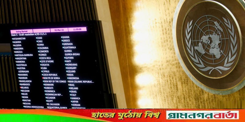 জাতিসংঘে রাশিয়ার বিরুদ্ধে ভোট দিল ভারত, বাংলাদেশ বিরত জাতিসংঘে রাশিয়ার বিরুদ্ধে ভোট দিল ভারত, বাংলাদেশ বিরত