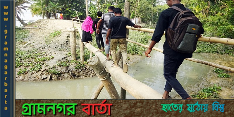 চার যুগ পার হলেও মোরেলগঞ্জ উপজেলার মানুষের একমাত্র ভরসা একটি বাশের সাঁকো চার যুগ পার হলেও মোরেলগঞ্জ উপজেলার মানুষের একমাত্র ভরসা একটি বাশের সাঁকো