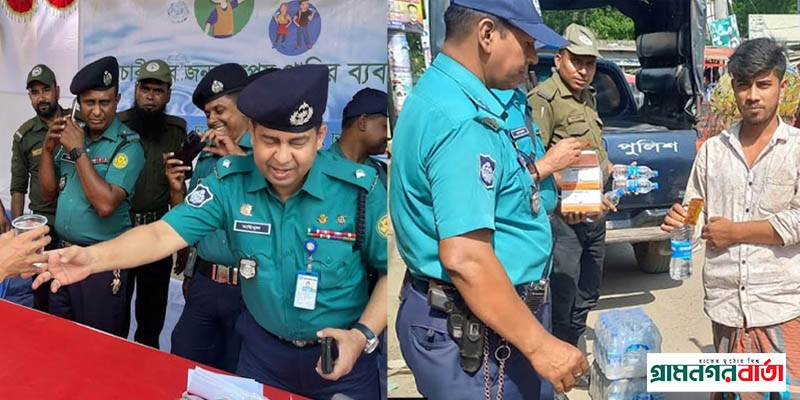 তীব্র গরমে পানি নিয়ে সাধারণ মানুষের পাশে পুলিশ তীব্র গরমে পানি নিয়ে সাধারণ মানুষের পাশে পুলিশ