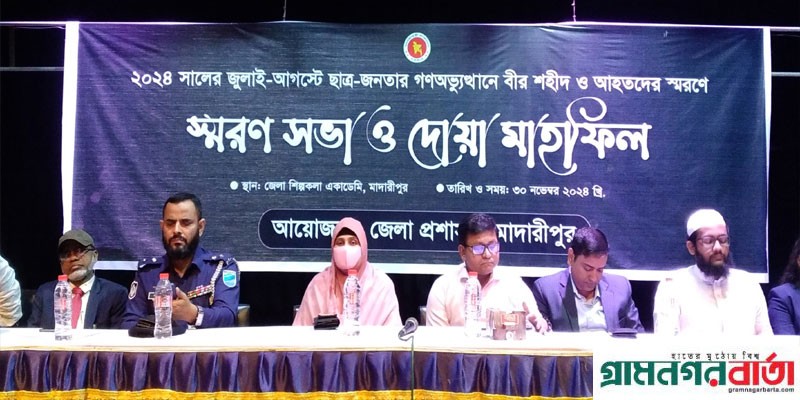 মাদারীপুরে ছাত্র-জনতার গণ-অভ্যুত্থানে নিহত শহীদদের স্মরণে দোয়া মাদারীপুরে ছাত্র-জনতার গণ-অভ্যুত্থানে নিহত শহীদদের স্মরণে দোয়া