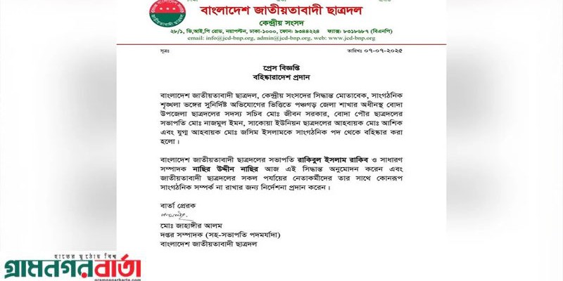 পঞ্চগড়ে কেন্দ্রীয় ছাত্রদল নেতার উপর হামলা, চার ছাত্রদল নেতা বহিষ্কার