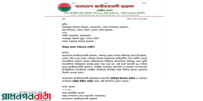 পঞ্চগড়ে ছাত্রদল নেতাদের বহিস্কারের প্রতিবাদ করায় চার নেতাকে শোকজ পঞ্চগড়ে ছাত্রদল নেতাদের বহিস্কারের প্রতিবাদ করায় চার নেতাকে শোকজ