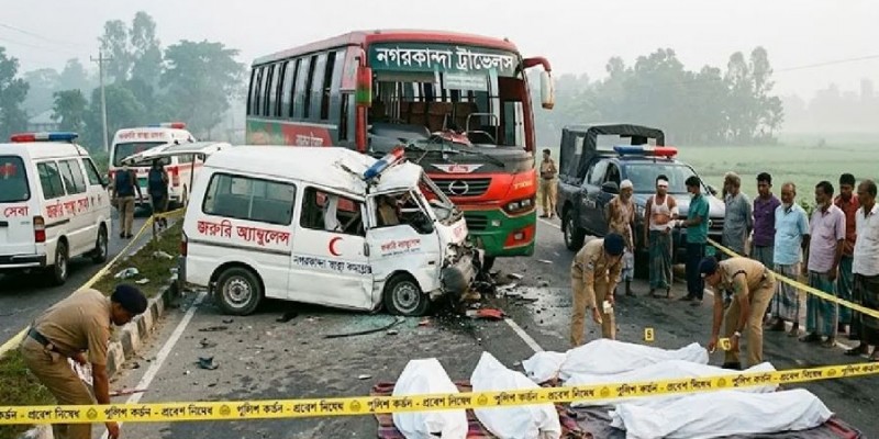 ফরিদপুরের শংকরপাশায় বাস-অ্যাম্বুলেন্স সংঘর্ষে ৫ জন নিহত