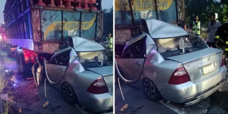গ্যাস সিলিন্ডার ভর্তি ট্রাকের পেছনে প্রাইভেটকারের ধাক্কা, একই পরিবারের ৪ জনসহ প্রাণ গেল ৫ জনের